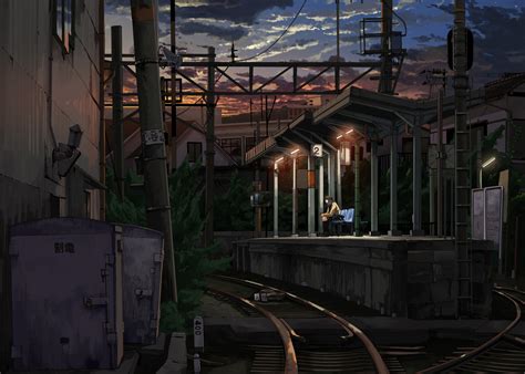 Wallpaper Building Digital Art Sunset Train Station Railway