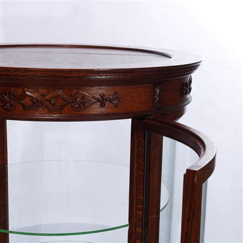 Antique Oak Country Store Curved Glass Jewelry Display Case C1900 For