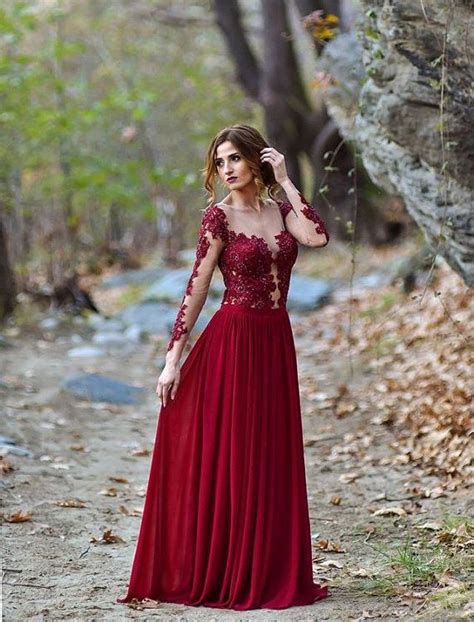 formal dress red rubby lace chiffon long sleeves by zarzaatelier prom dresses with sleeves