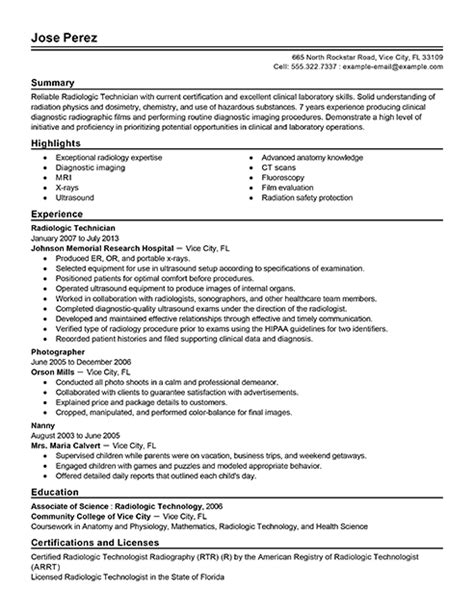 best radiology technician resume examples medical livecareer