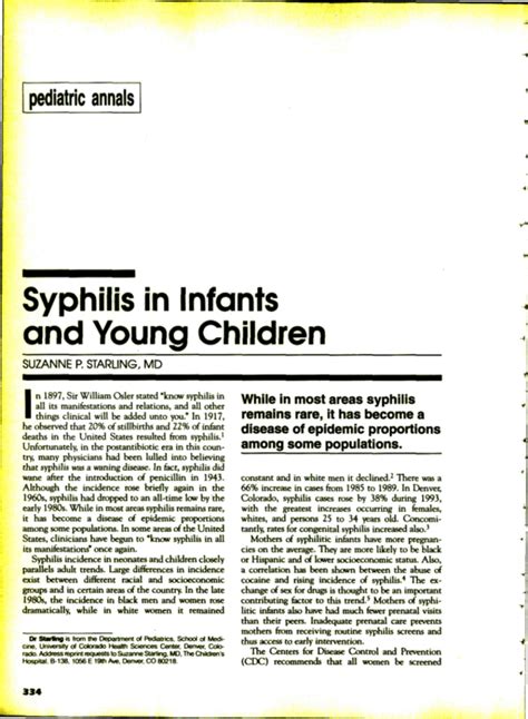 Syphilis In Infants And Young Children Pediatric Annals