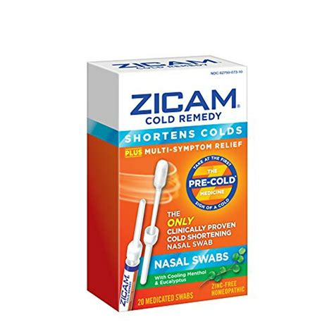 Zicam Cold Remedy Nasal Swabs Plus Multi Symptom Relief 20 Medicated Swabs