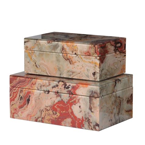 Two Marble Effect Storage Boxes By Out There Interiors
