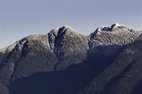 Fresh Snow Fall On North Shore Mountains In Vancouver Canada Stock