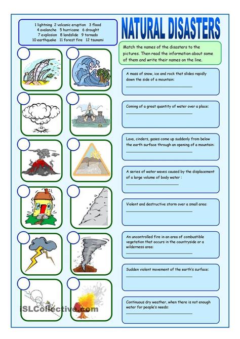 Natural Disasters Matching Exercises | Natural disasters for kids