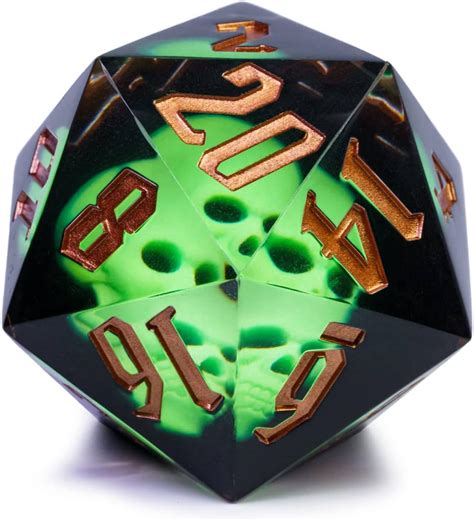 Cusdie Large D20 Dice 55mm With Sharp Edges And Skull Inclusitions Dandd