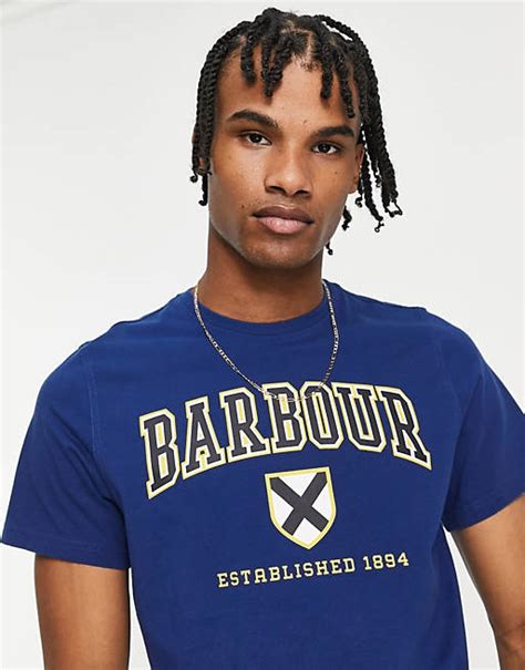 Barbour Collegiate Logo T Shirt In Blue Asos