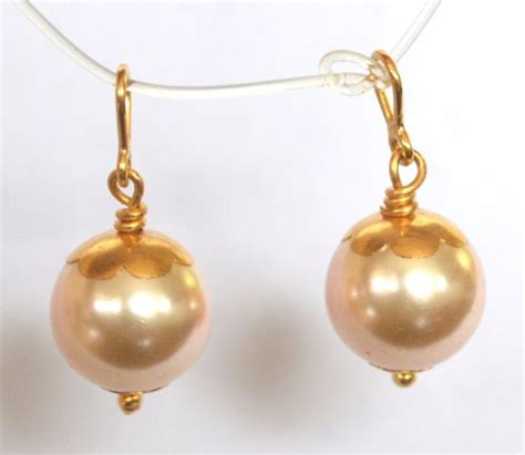 K Gold Solid Pearl Pair Earring Enhancer Drops Dangles Charms
