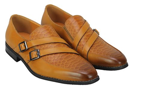Mens Leather Lined Monk Strap Slip On Shoes Smart Italian Style Retro