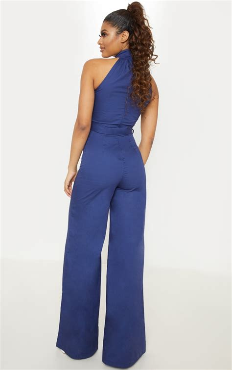 Tall Navy Woven Jumpsuit Tall Prettylittlething Ca