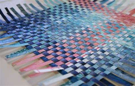 Blue Paper Weaving 11x11 Abstract Weaving Ombre Woven Art Turquoise