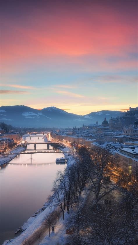 Download 1080x1920 Austria Salzburg River Buildings Lights