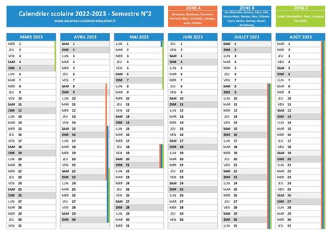 Calendrier semestriel 2022-2023 - Semestre 1 et semestre 2 2022-2023