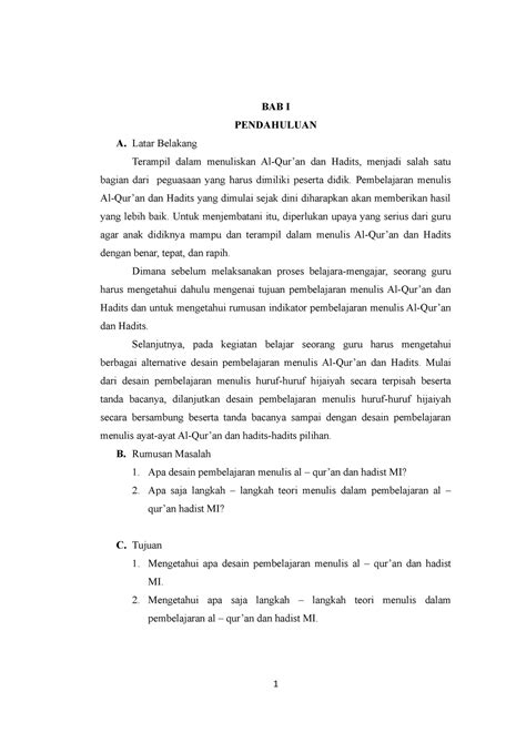 Makalah Desain Pembelajaran Menulis Al quran hadist di MI - BAB I