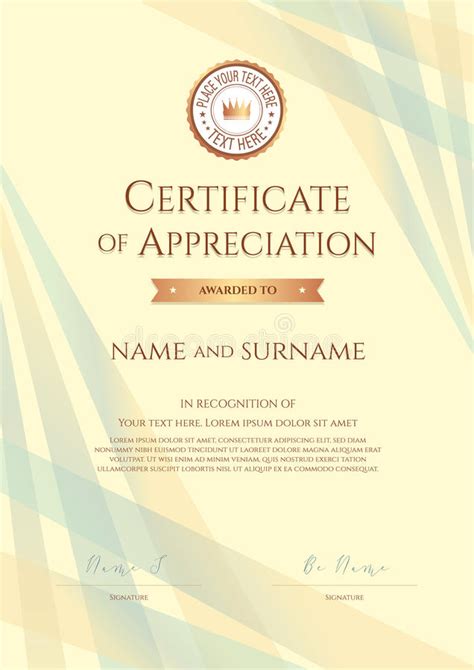 Portrait Certificate Of Appreciation Template With Award Ribbon Stock
