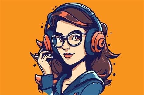 Premium Vector Girl With Headphones Mascot Illustration