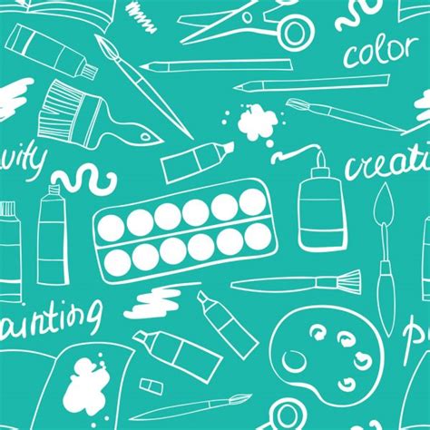 Doodle Colored Art Materials Collection Hand Drawn Art Icons Set