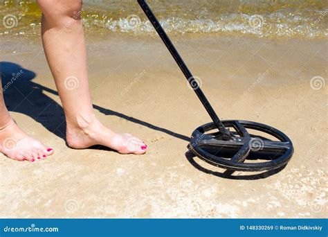 Metal Detector Searching On The Beach Stock Image Image Of Hunter