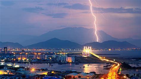 1920x1080 Lights City Lightning Evening Mountains Coolwallpapersme