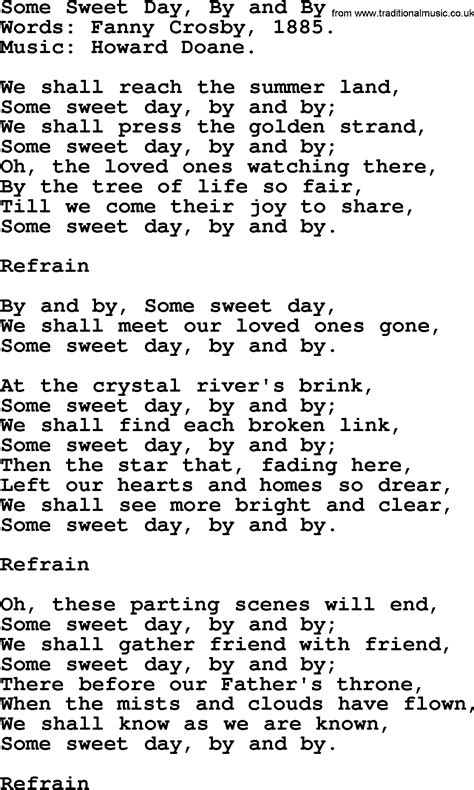 Do you want christian songs for funerals? Funeral Hymn: Some Sweet Day, By and By, lyrics, and PDF