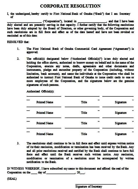 Corporate Resolution Form Template Mous Syusa