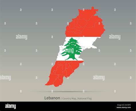 Lebanon Flag Isolated On Map Middle East Countries Map And Flag Stock