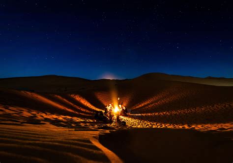 Wallpaper Bonfire Camping Desert People Night Starry Sky Morocco
