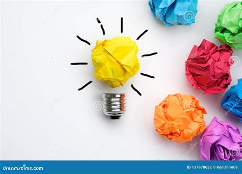 Great Idea Concept With Crumpled Colorful Paper And Light Bulb Stock