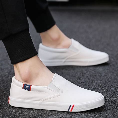 White Canvas Mens Flat Casual Shoes Fashion Slip On Wholesale Shoes