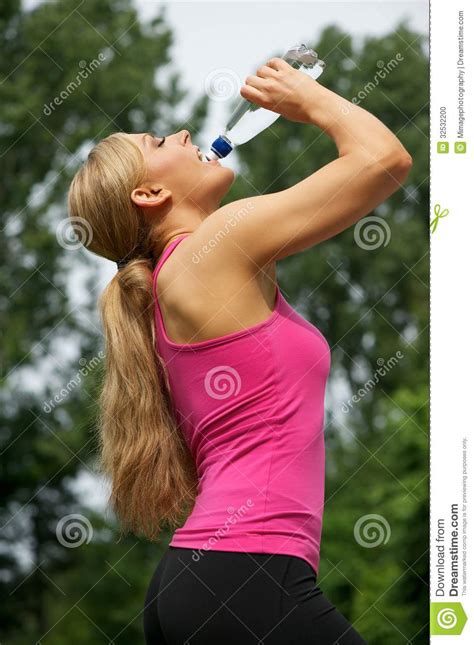Young Woman Drinking Water After Workout Stock Photo Image Of Adult