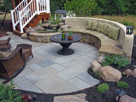 112 Flagstone Patio With Built In Seating And Water Feature Stone