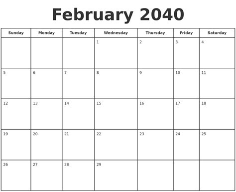 February 2040 Print A Calendar