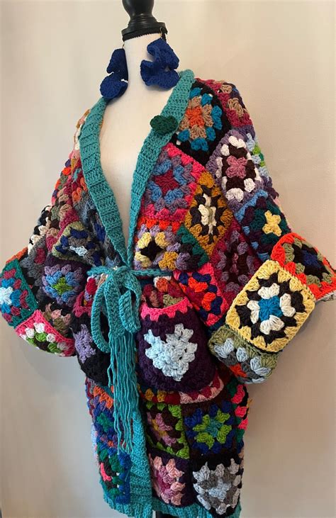 Granny Square Kimono Sweater Kimono Sweater Crocheted Etsy