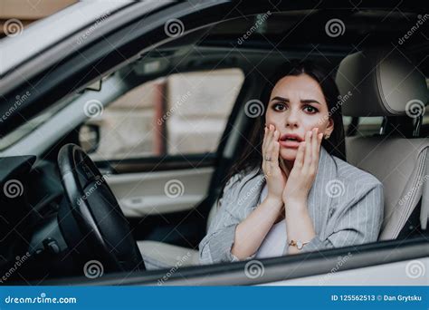 Shocked Scared Woman While Driving The Car Stock Image Image Of