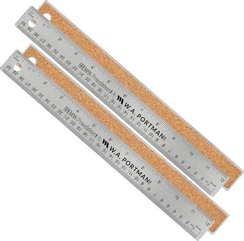 Breman Precision Stainless Steel Ruler 12 Inch Cork Back Ruler 2 Pack