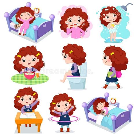 Daily Routine Activities For Kids With Cute Girl Illustration Of Daily