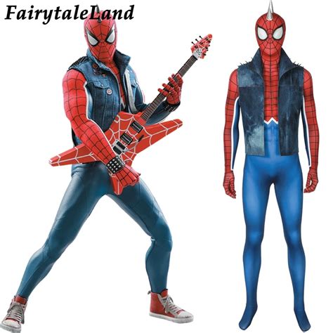 ps4 hot game spider punk spiderman cosplay costume 3d printed spandex jumpsuit spider punk rock
