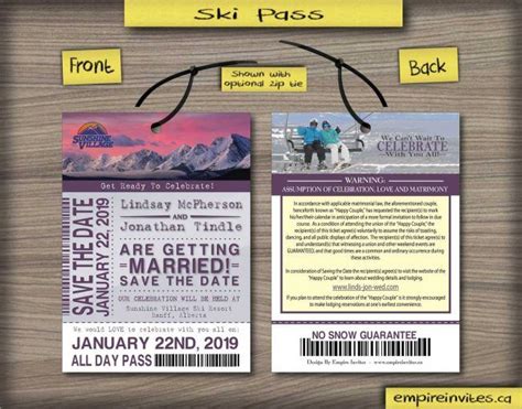 Custom Ski Pass Lift Ticket Save The Date Wedding Invitations From