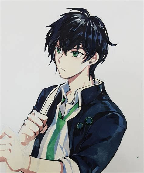 Pin By Redactedgmapjxd On Anime Boys Black Hair Green Eyes Black