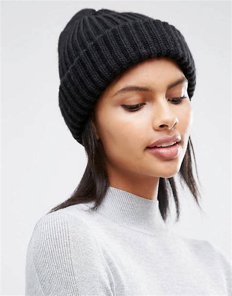 Pieces Fisherman Knit Beanie In Black Asos