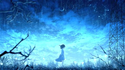 Alone Anime Girl Raining Night 4k 644a Wallpaper Pc Desktop