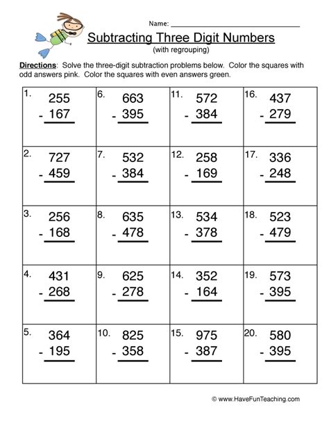 Subtraction 3 Digit Numbers With Regrouping Worksheets