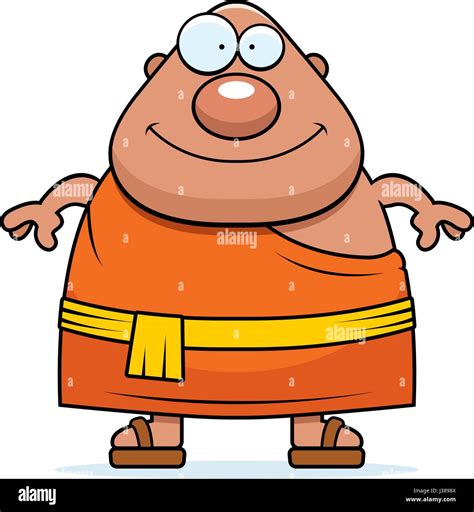 A Cartoon Illustration Of A Buddhist Monk Looking Happy Stock Vector
