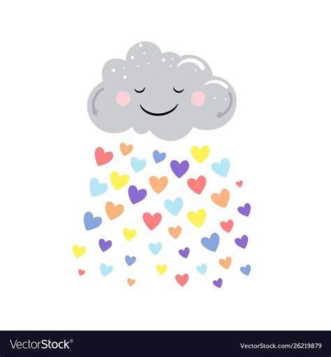Cute Cloud And Rain Colored Hearts Royalty Free Vector Image