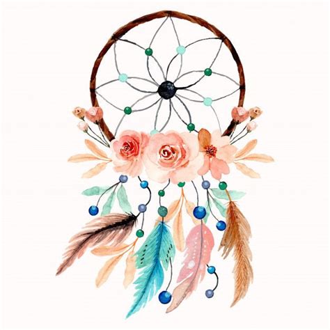 Watercolor Dream Catcher With Flower And Feather Dream Catcher