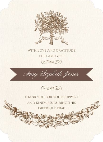 Any of our tribute card templates can be turned into matching thank you cards. Vintage Bouquet Funeral Thank You Card | Memorial Cards