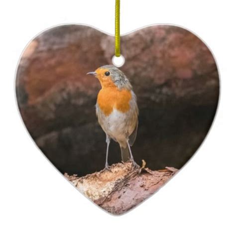 Photograph Of A Robin Sitting On Logs Tree Decorations Christmas