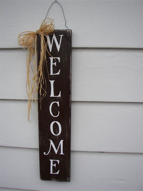 Welcome Primitive Distressed Wood Sign Handmade Wall Decor 1600