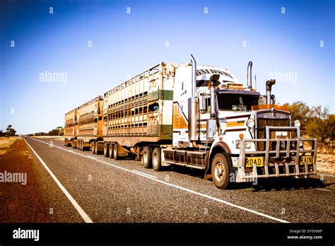 An Iconic 3 Trailer Australian Road Train Travels Along The Plenty Hwy