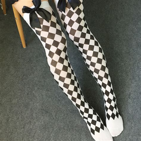 Women Cosplay Striped Knee Stockings Japanese Printed
